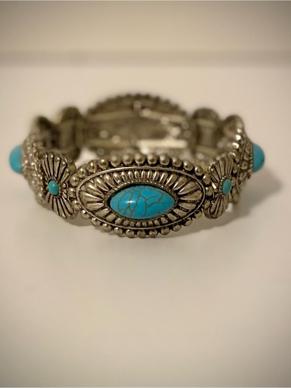 Silver-Tone Turquoise Concho Link Bracelet - Women